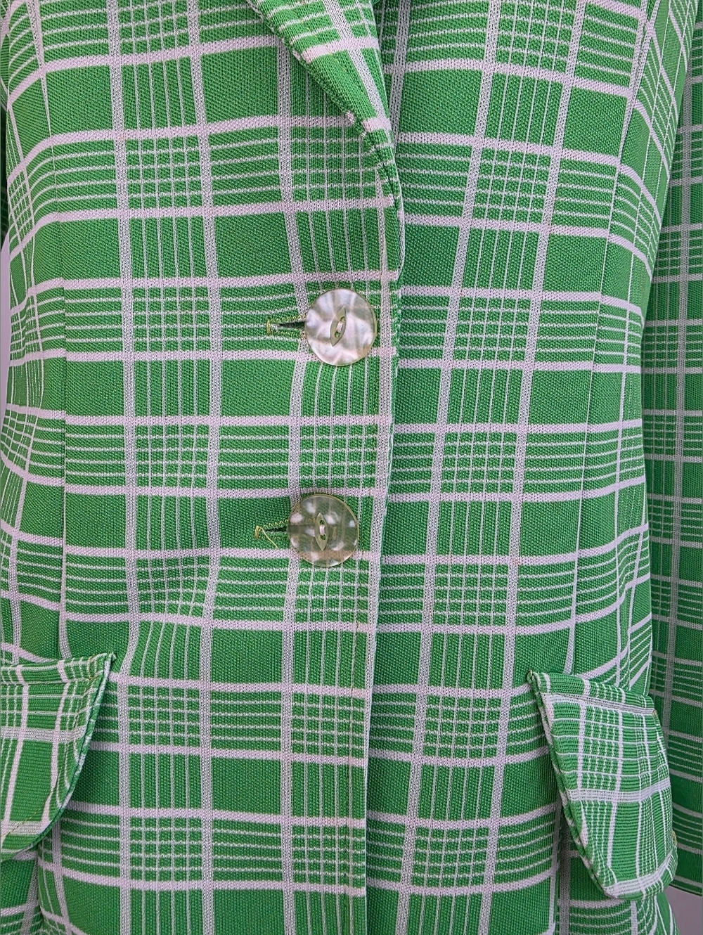 Russ Vintage 70's Medium Green White Plaid Wide Peaked Lapel Jacket Size Medium - Picture 7 of 10
